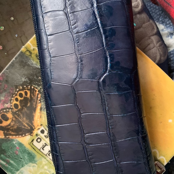 LONGCHAMP VTG CROC NAVY BLUE ACCORDION STYLE ZIPPED Wallet GORG RARE DISTRESSED - Picture 7 of 11